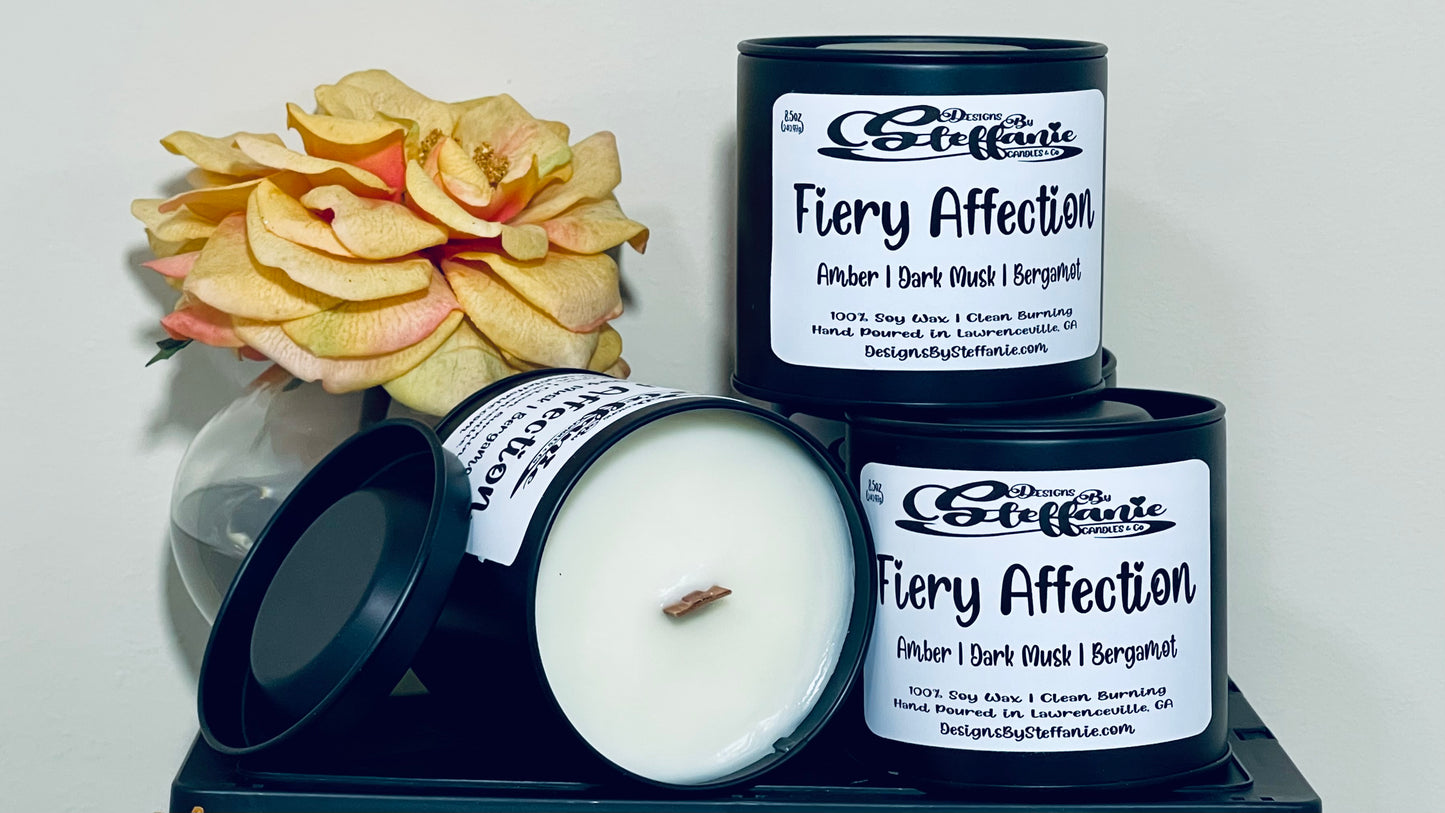 Fiery Affection Crackling Wooden Wick Candle (Black Paint Can)