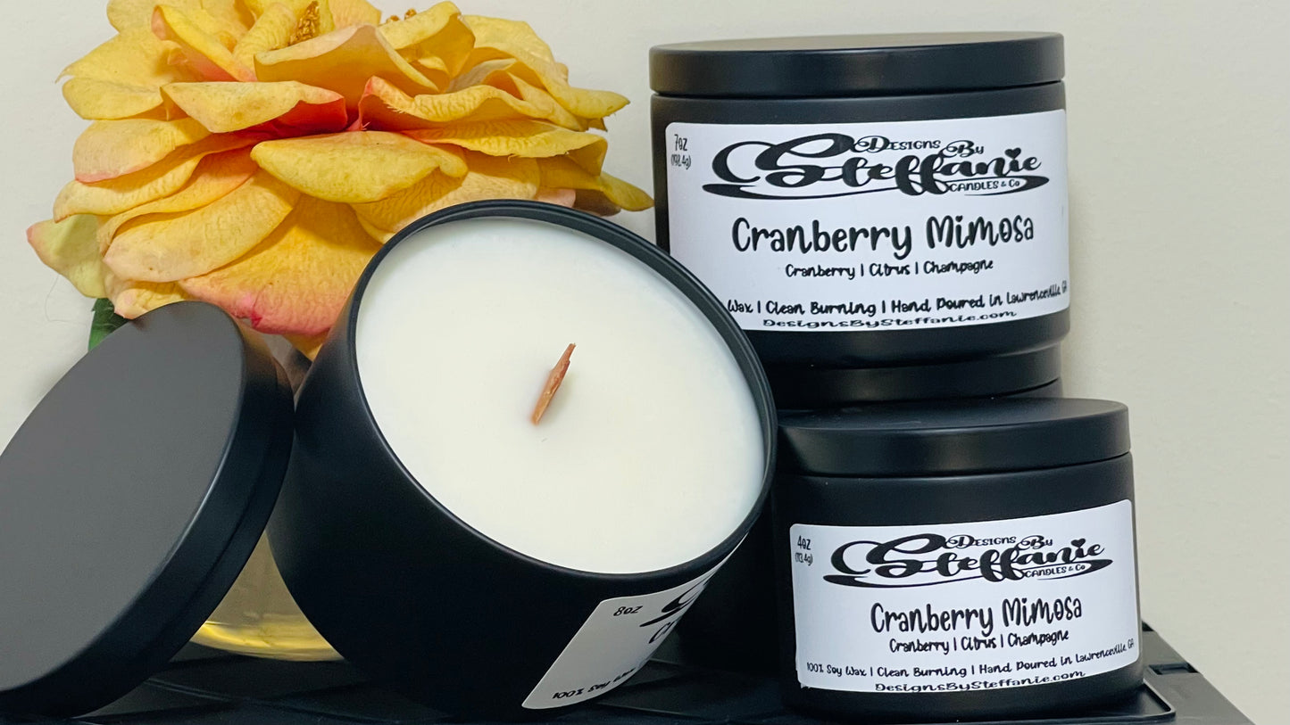 Cranberry Mimosa Crackling Wooden Wick Candle (Black Tin)