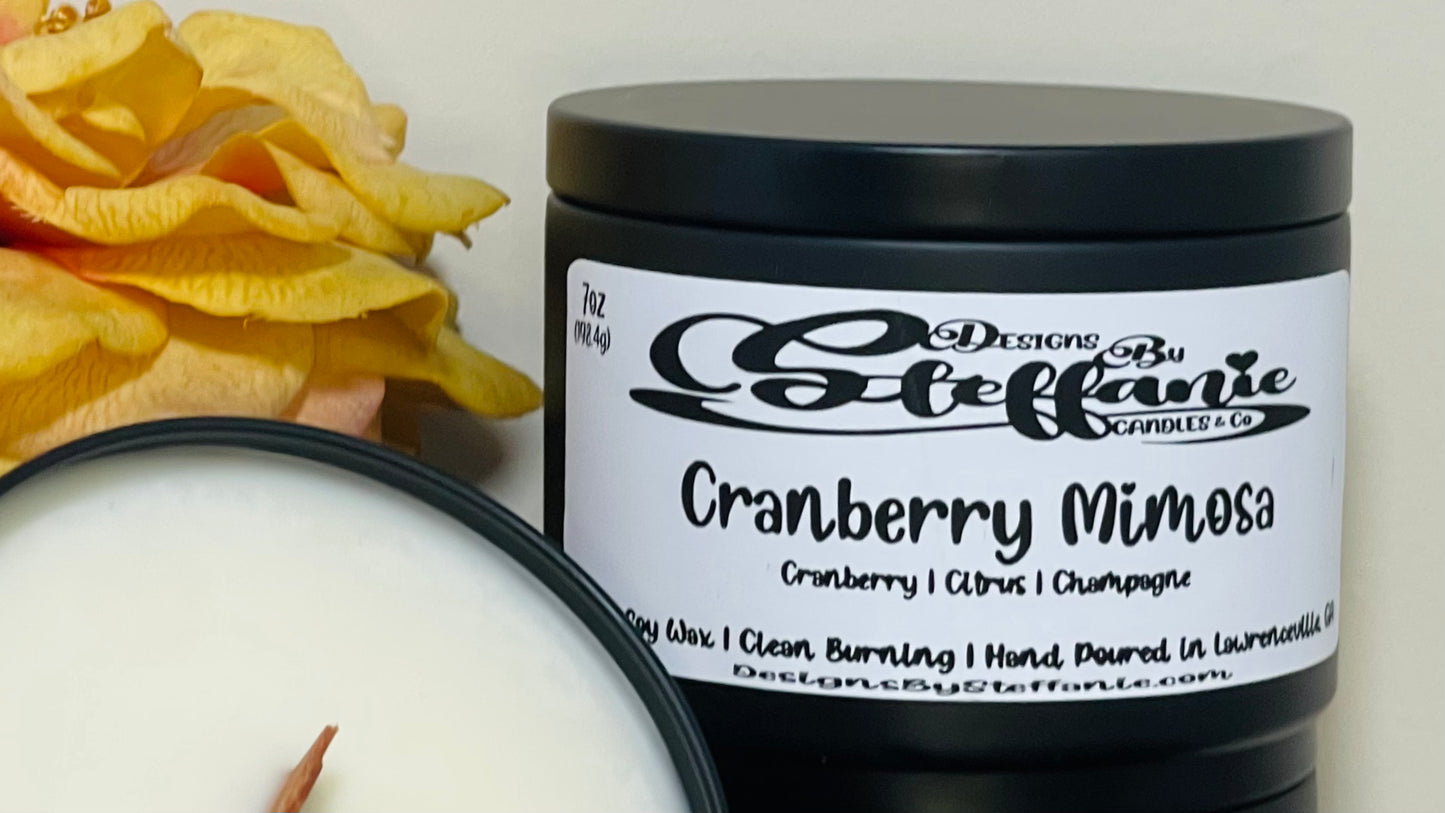 Cranberry Mimosa Crackling Wooden Wick Candle (Black Tin)