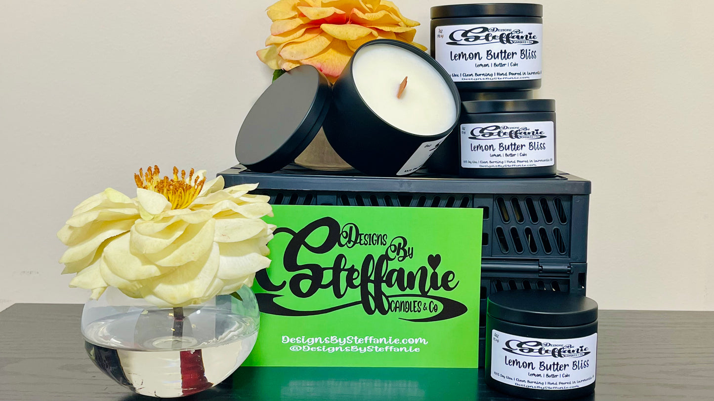 Lemon Butter Bliss Crackling Wooden Wick Candle (Black Tin)
