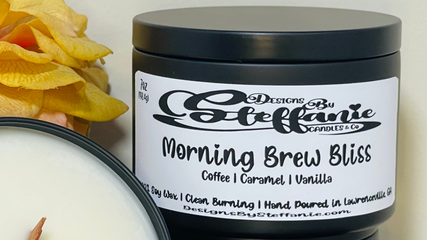 Morning Brew Bliss Crackling Wooden Wick Candle (Black Tin)