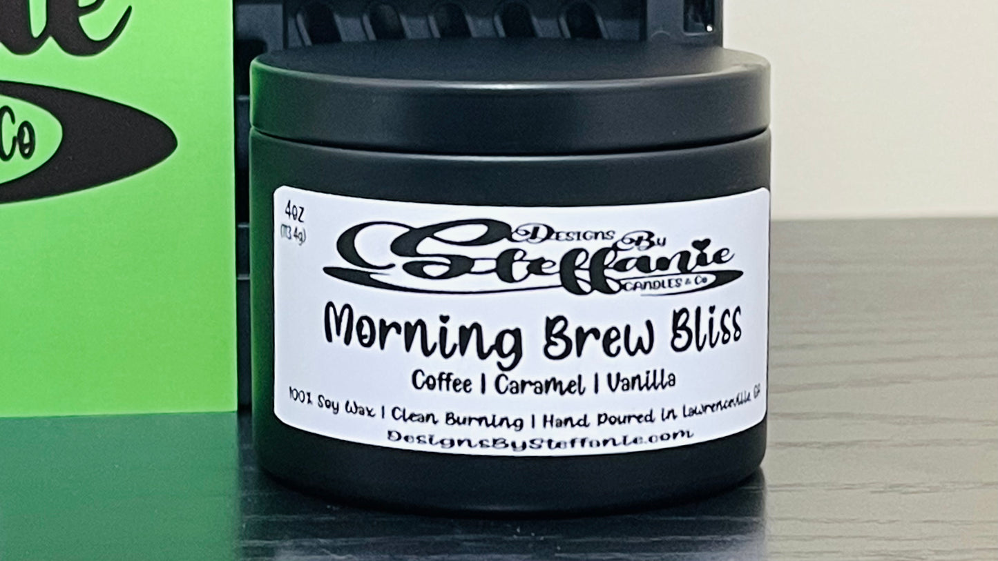 Morning Brew Bliss Crackling Wooden Wick Candle (Black Tin)