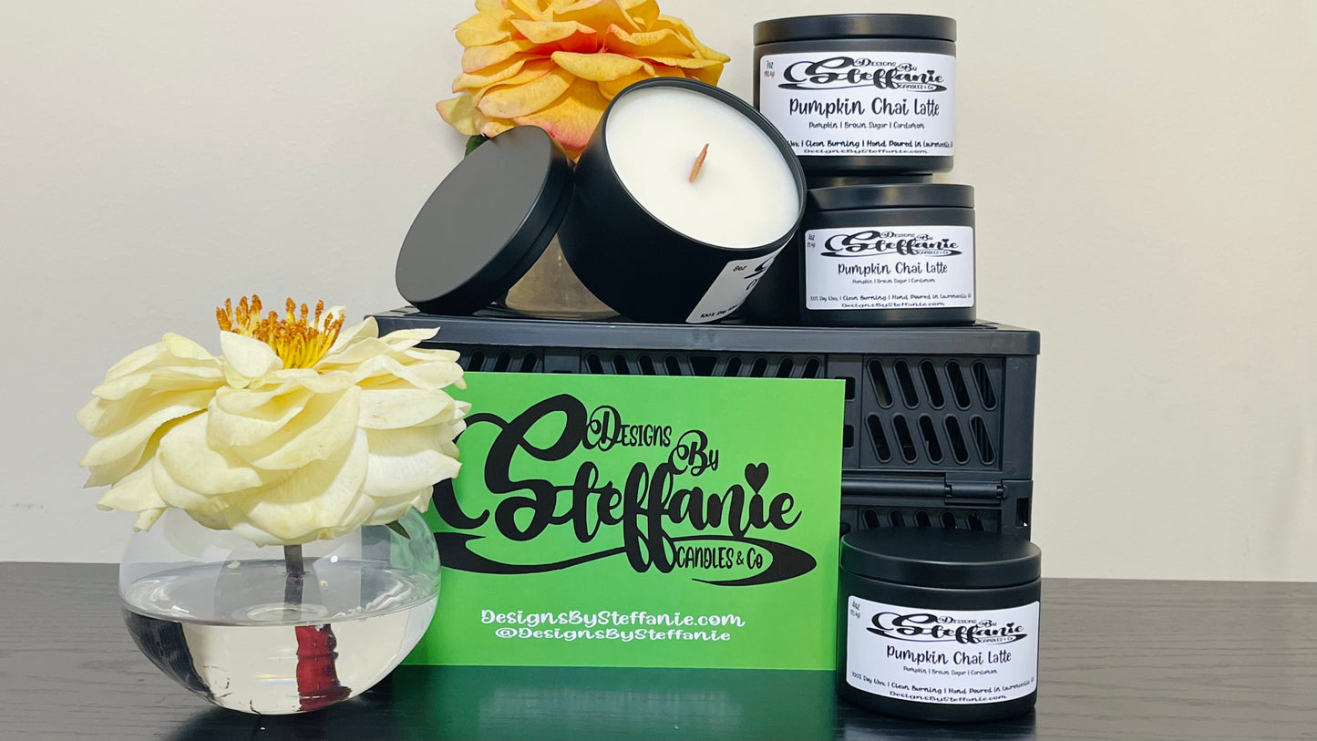 Pumpkin Chai Latte Crackling Wooden Wick Candle (Black Tin)