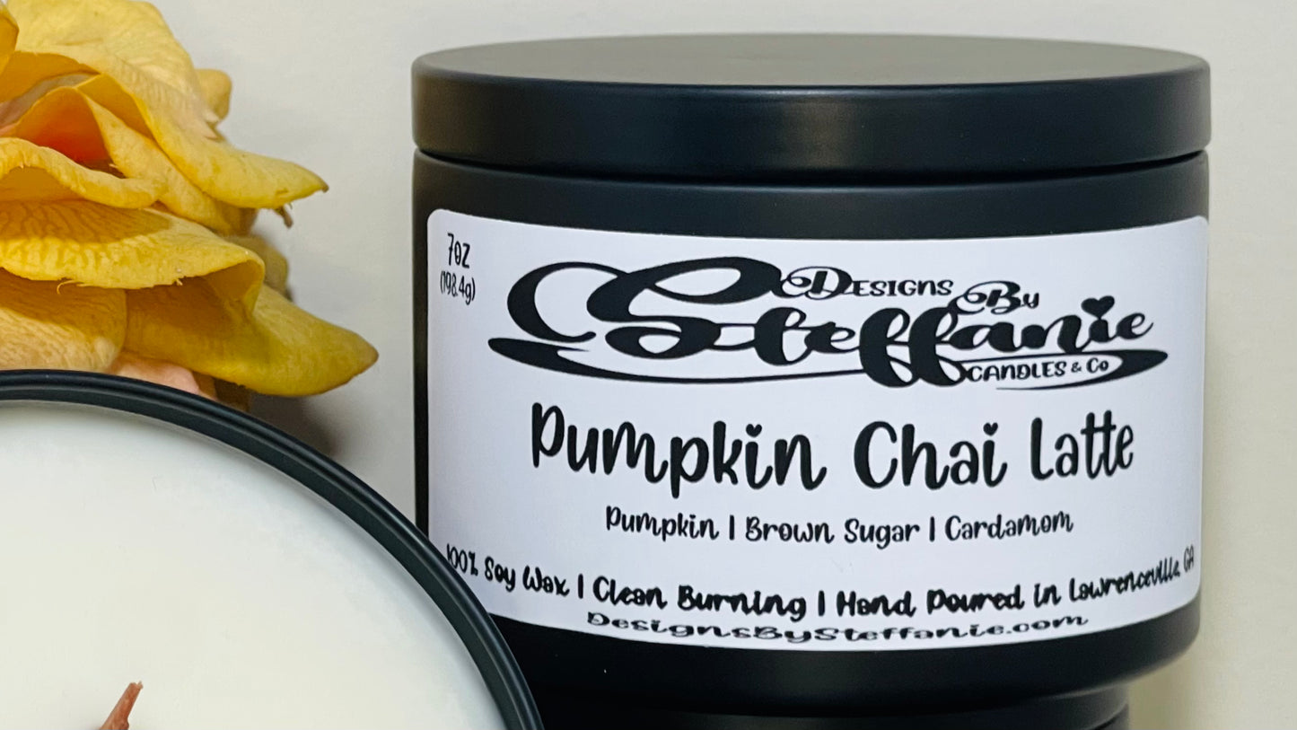 Pumpkin Chai Latte Crackling Wooden Wick Candle (Black Tin)