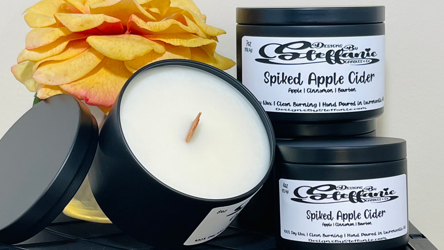 Spiked Apple Cider Crackling Wooden Wick Candle (Black Tin)