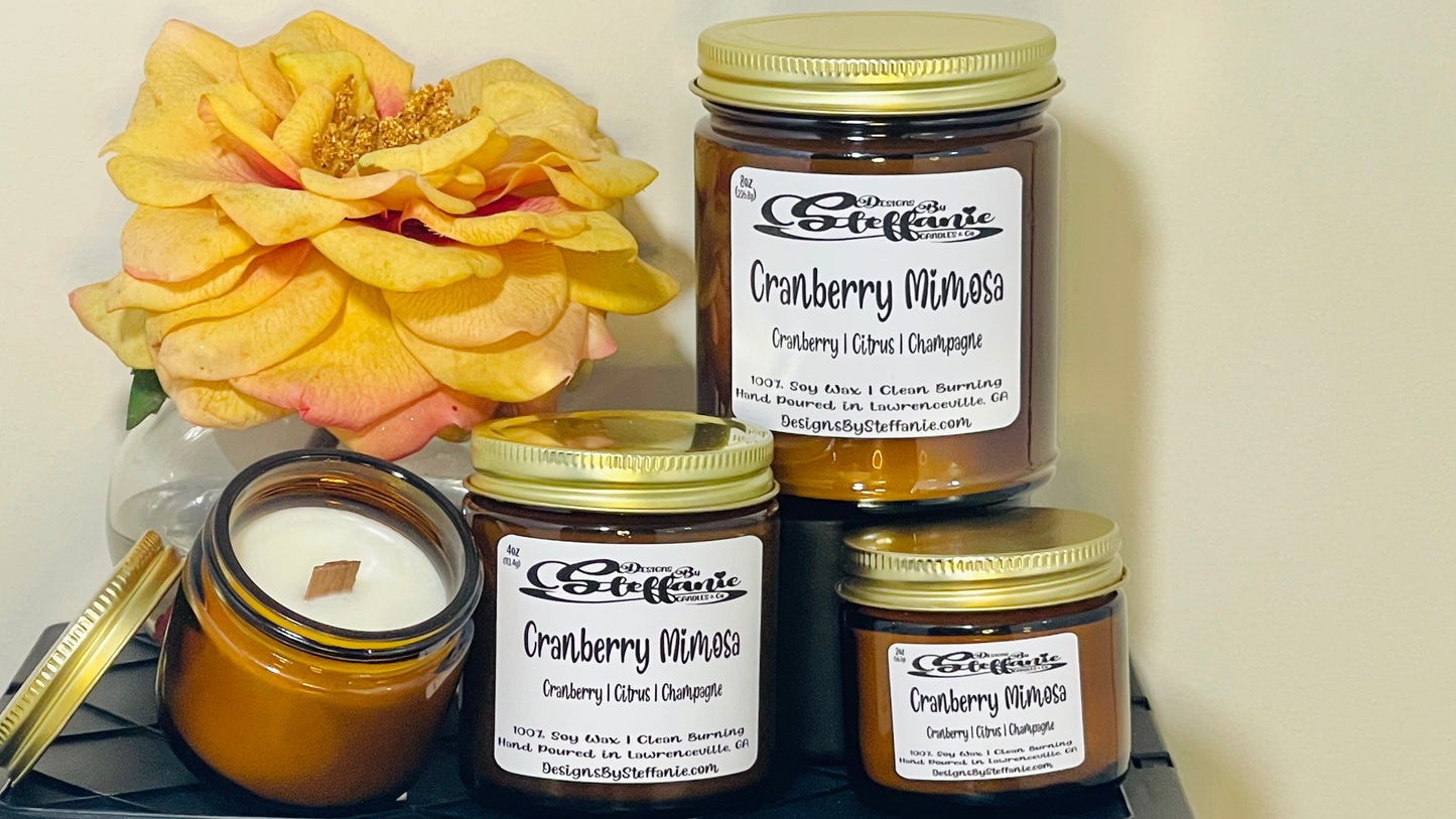 Cranberry Mimosa Crackling Wooden Wick Candle (Amber Glass Jar)