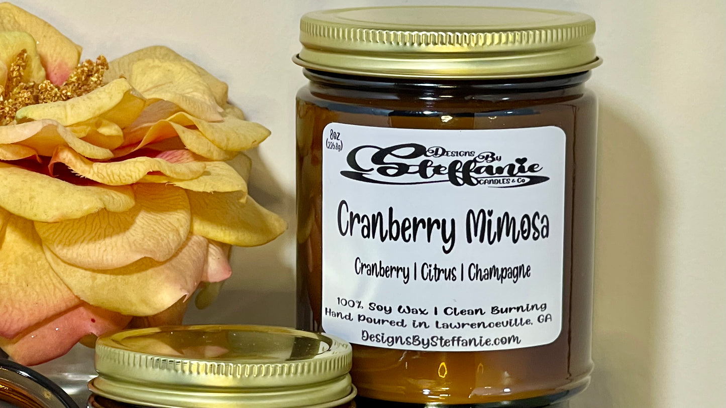 Cranberry Mimosa Crackling Wooden Wick Candle (Amber Glass Jar)