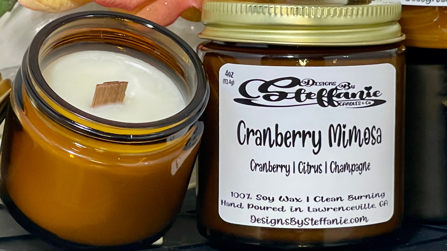 Cranberry Mimosa Crackling Wooden Wick Candle (Amber Glass Jar)