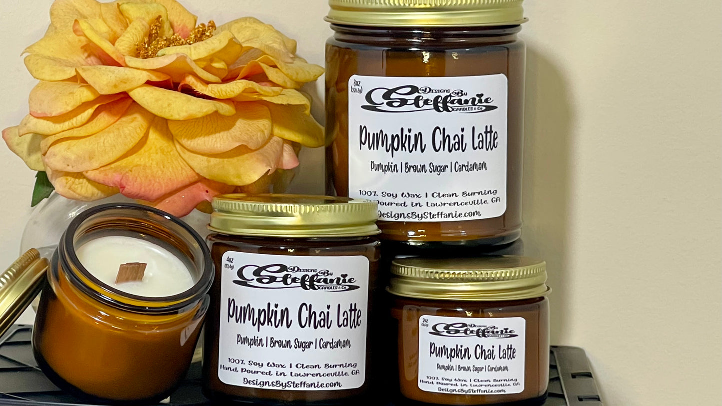 Pumpkin Chai Latte Crackling Wooden Wick Candle (Amber Glass Jar)