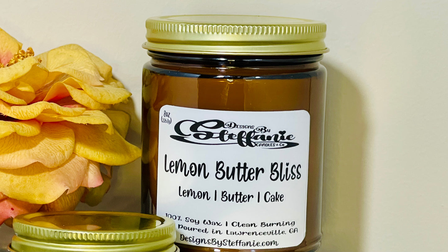 Lemon Butter Bliss Crackling Wooden Wick Candle (Amber Glass Jar)
