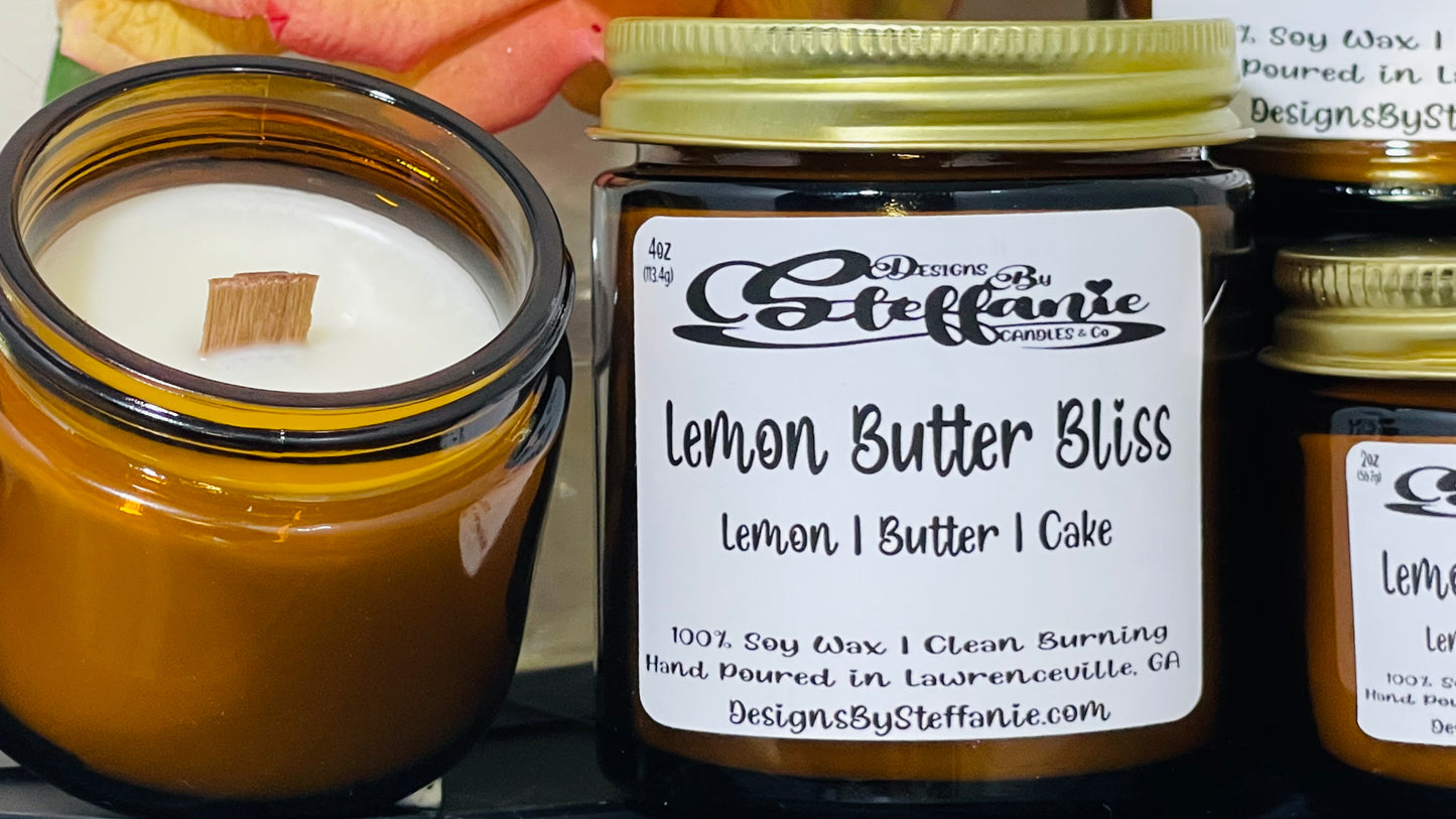 Lemon Butter Bliss Crackling Wooden Wick Candle (Amber Glass Jar)