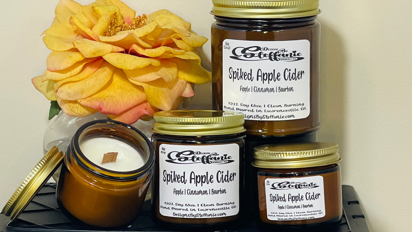 Spiked Apple Cider Crackling Wooden Wick Candle (Amber Glass Jar)