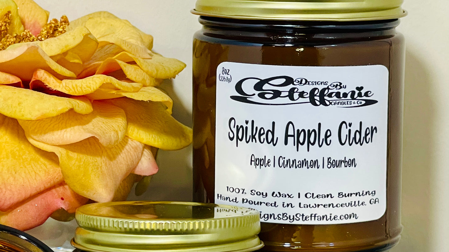 Spiked Apple Cider Crackling Wooden Wick Candle (Amber Glass Jar)