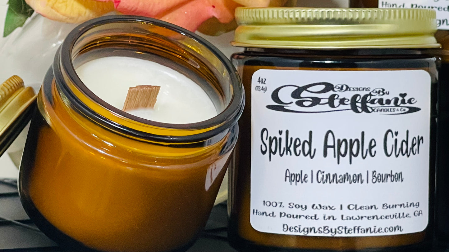 Spiked Apple Cider Crackling Wooden Wick Candle (Amber Glass Jar)