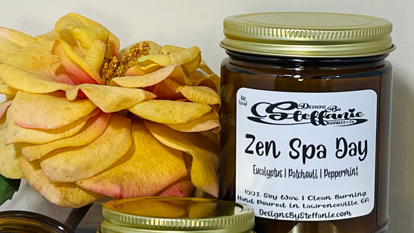 Zen Spa Day Crackling Wooden Wick Candle (Amber Glass Jar)