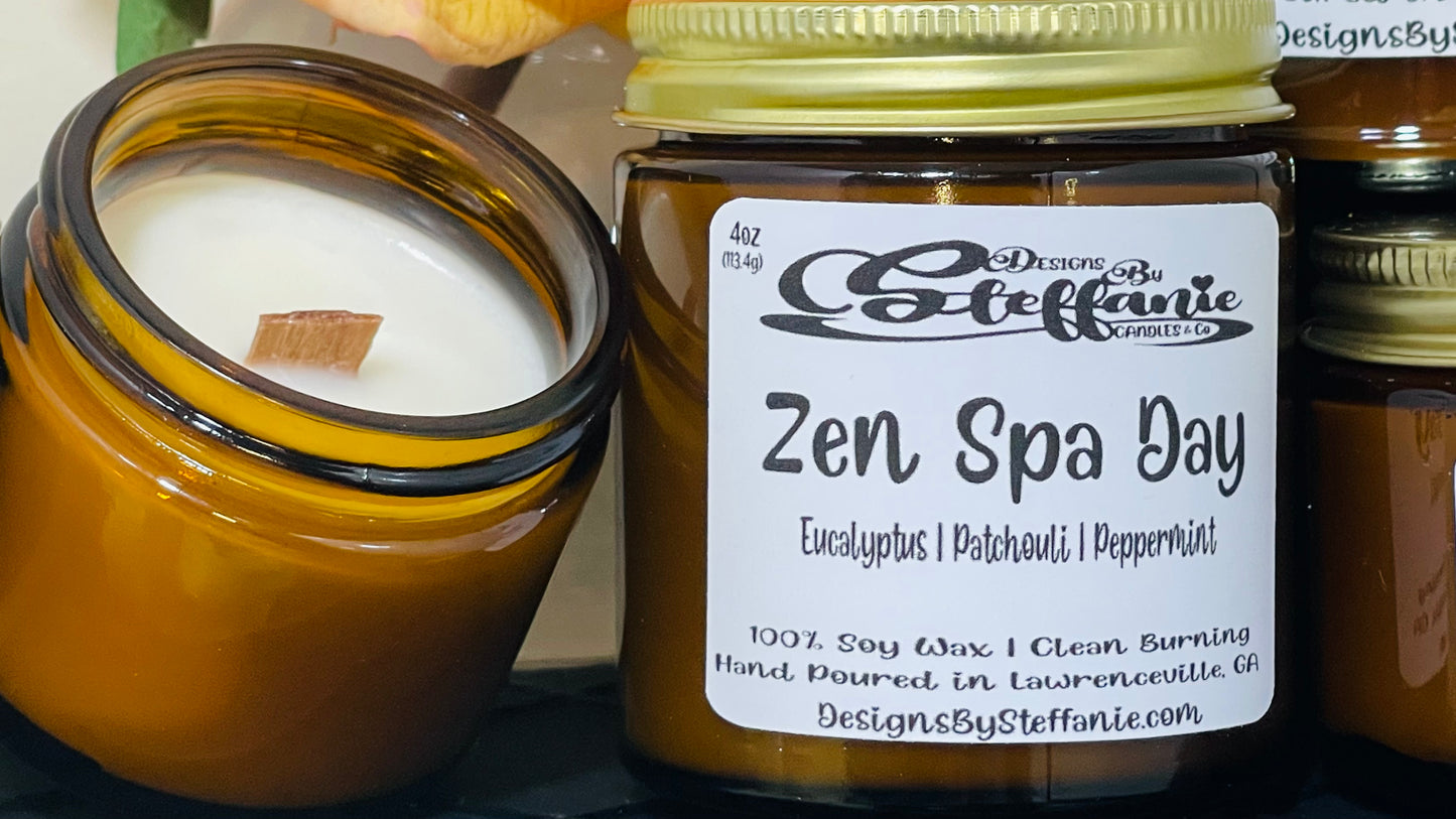 Zen Spa Day Crackling Wooden Wick Candle (Amber Glass Jar)