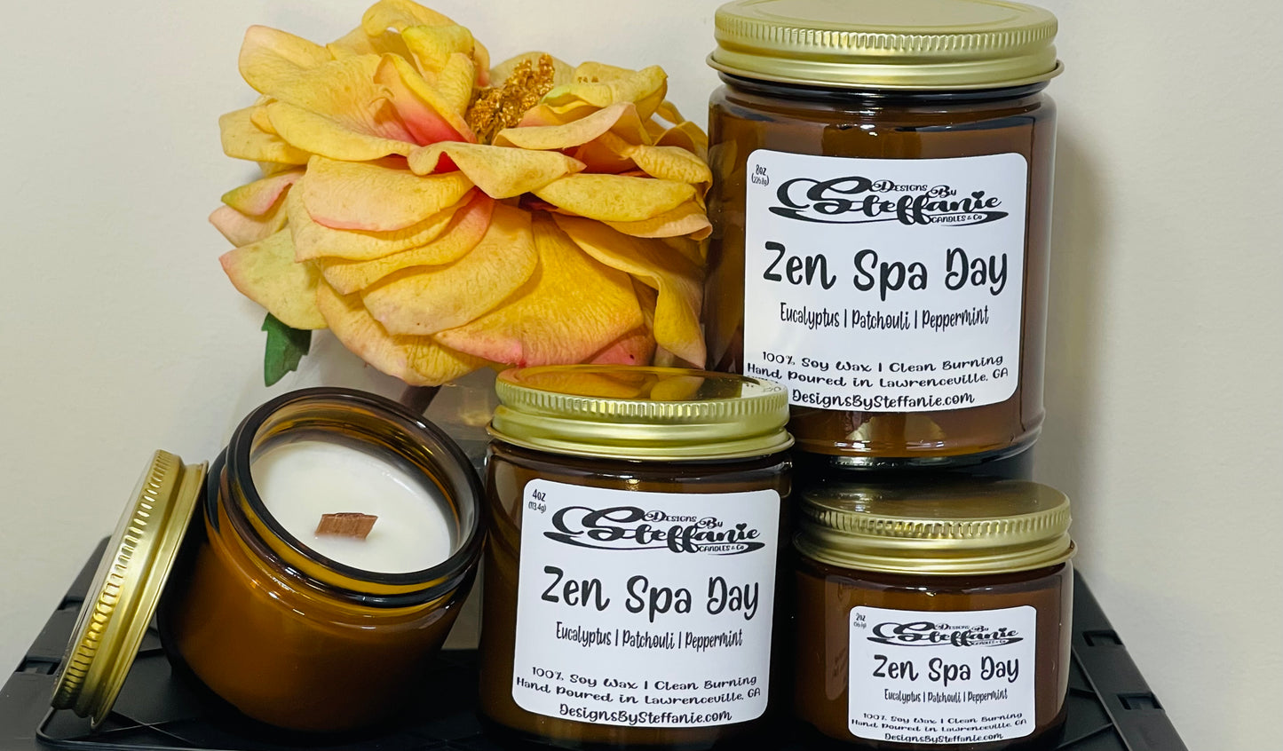 Zen Spa Day Crackling Wooden Wick Candle (Amber Glass Jar)