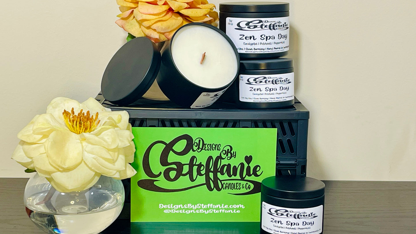 Zen Spa Day Crackling Wooden Wick Candle (Black Tin)