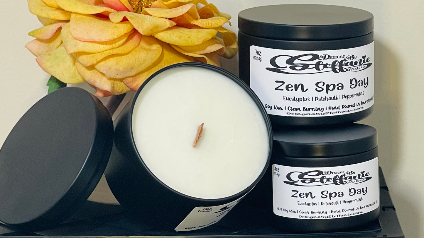 Zen Spa Day Crackling Wooden Wick Candle (Black Tin)