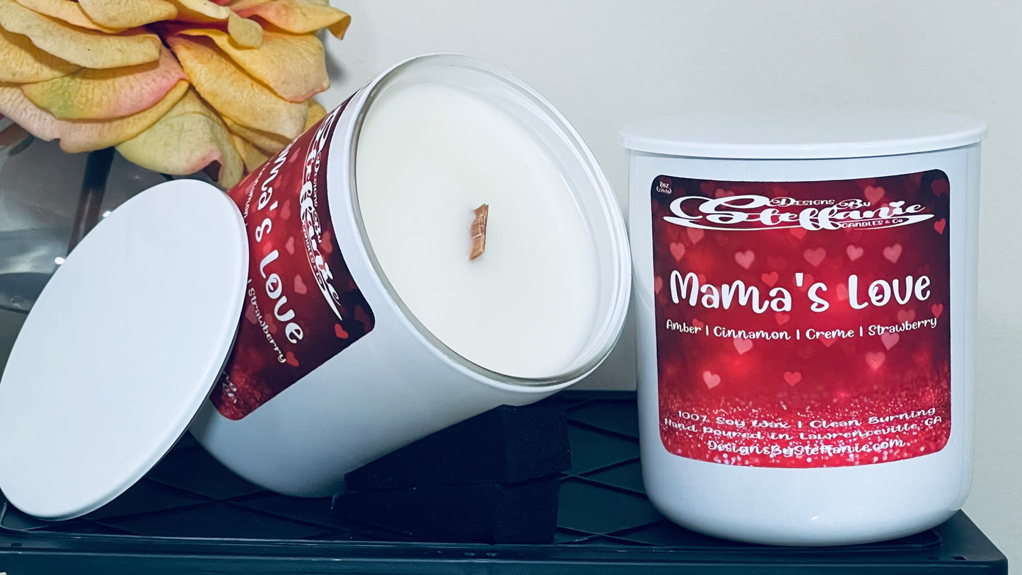 Mama’s Love Crackling Wooden Wick Candle (White Glass Jar)
