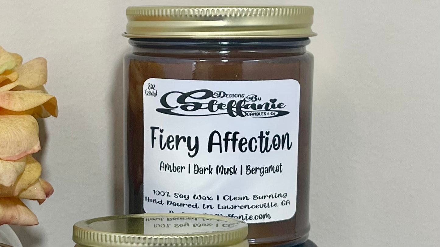 Fiery Affection Crackling Wooden Wick Candle (Amber Glass Jar)