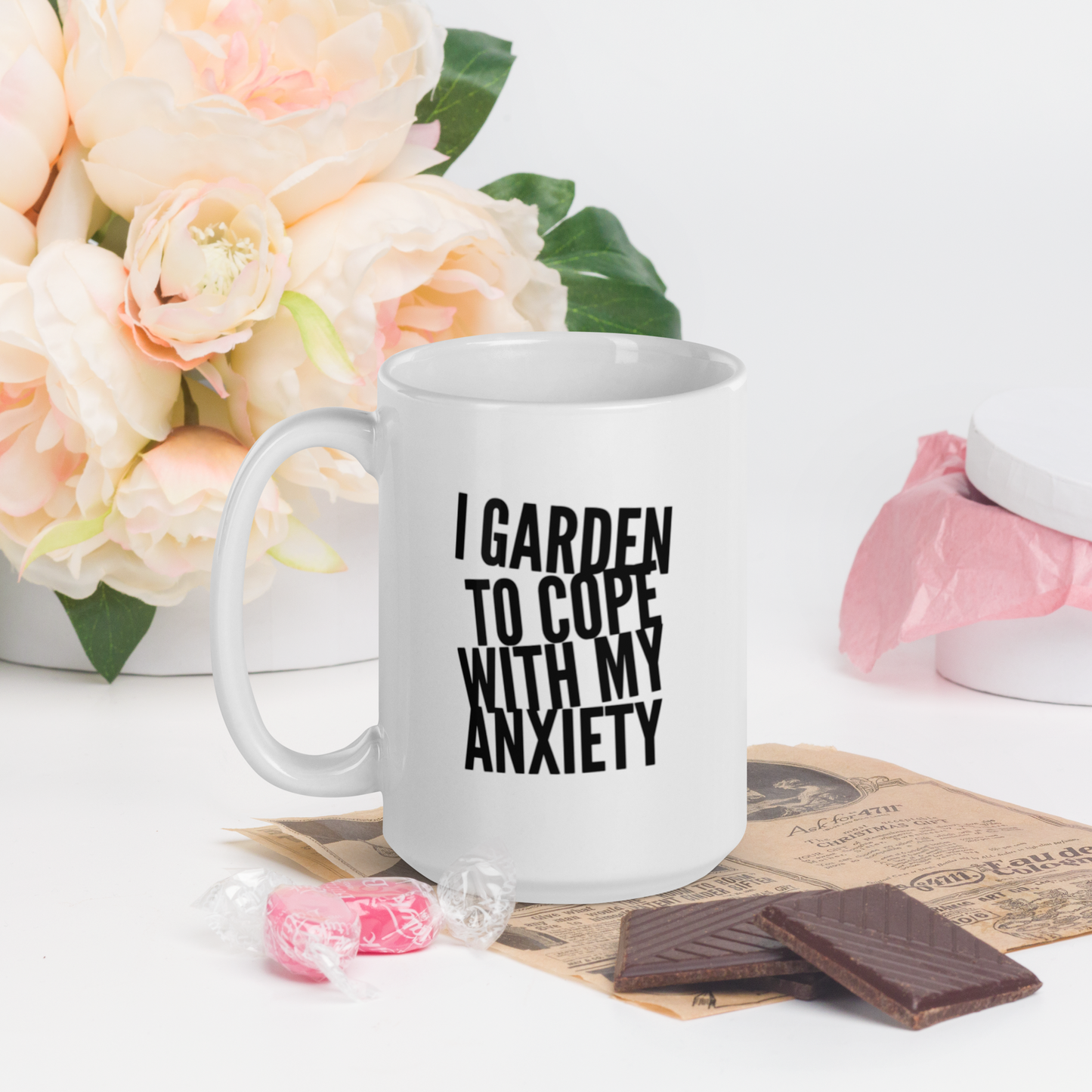 I Garden To Cope With My Anxiety | White Glossy Mug | Gardening Gift Idea