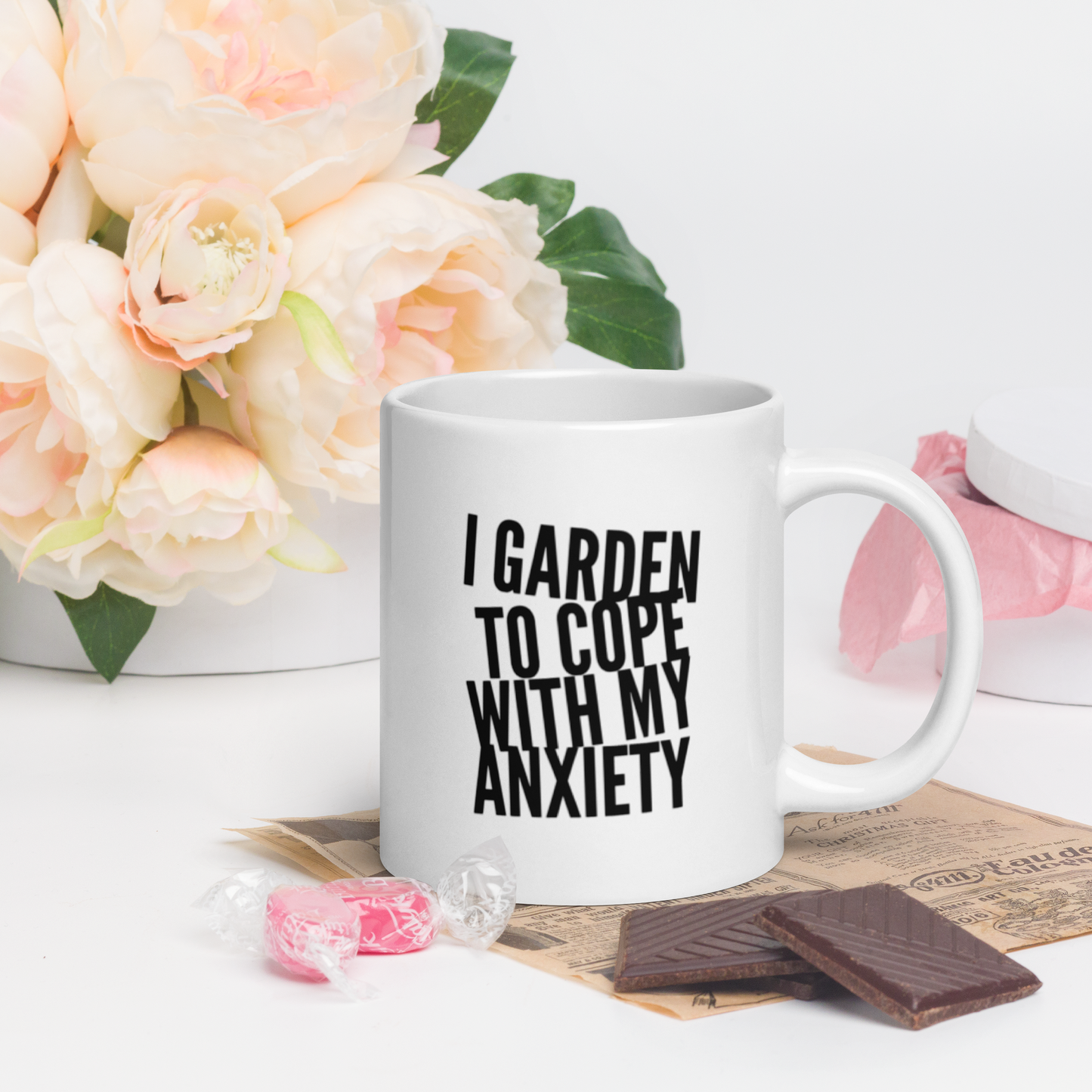 I Garden To Cope With My Anxiety | White Glossy Mug | Gardening Gift Idea