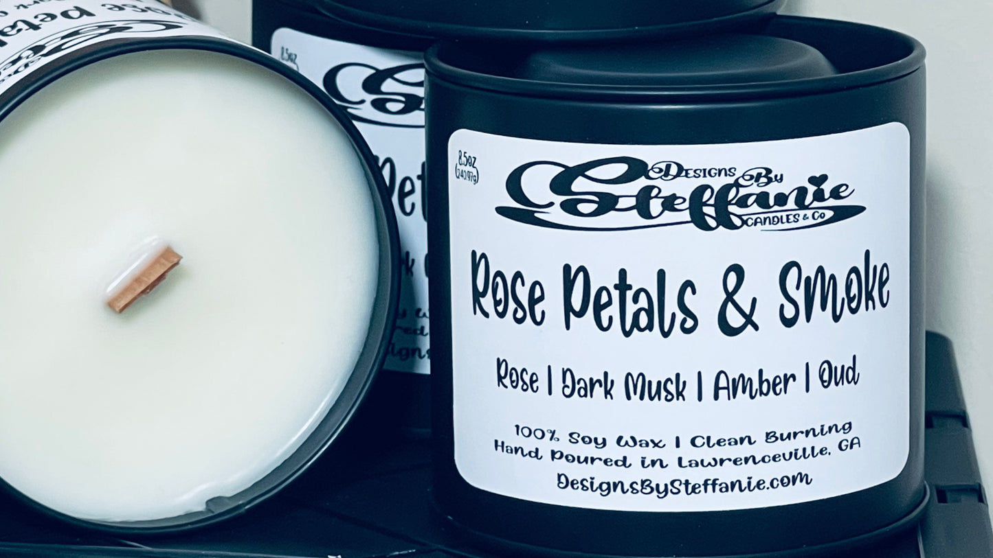 Rose Petals & Smoke Crackling Wooden Wick Candle (Black Paint Can)